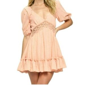 Saints + Secrets V-Neck Open Back Crochet Lace Mini Dress